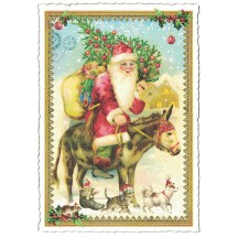 Santa with Donkey Christmas Postcard ~ Germany