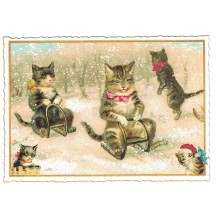 Sledding Cats Christmas Postcard ~ Germany