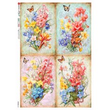 Springtime Flowers and Butterflies Collage Rice Paper Decoupage Sheet ~ Italy