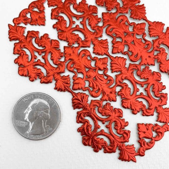 Red Dresden Paper Ornate Flourishes and Corners ~ 12