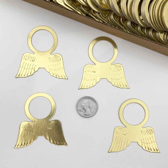 Gold Dresden Angel Wings with Halos ~ 4 pieces