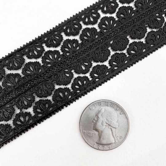 Black Dresden Scalloped Floral Trim ~ 3/8" wide