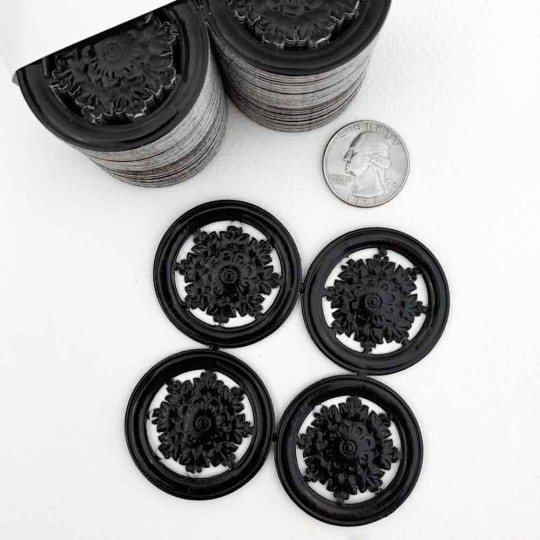 Black Dresden Paper Filligree Snowflake Medallions ~ 4