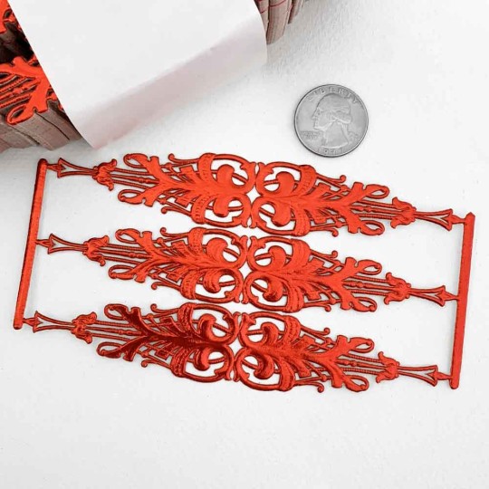 Red Dresden Foil Embellishments ~ 3