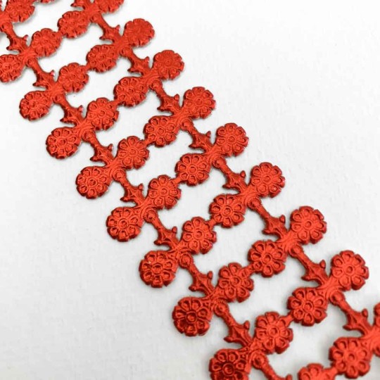 Red Dresden Foil Fancy Flower Embellishments ~ 24