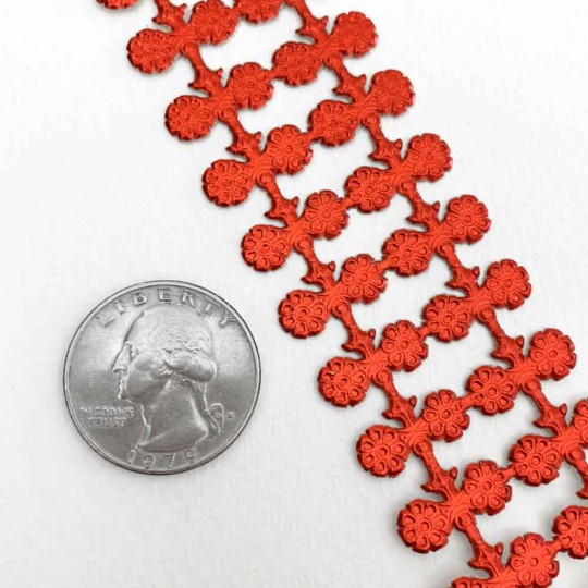 Red Dresden Foil Fancy Flower Embellishments ~ 24