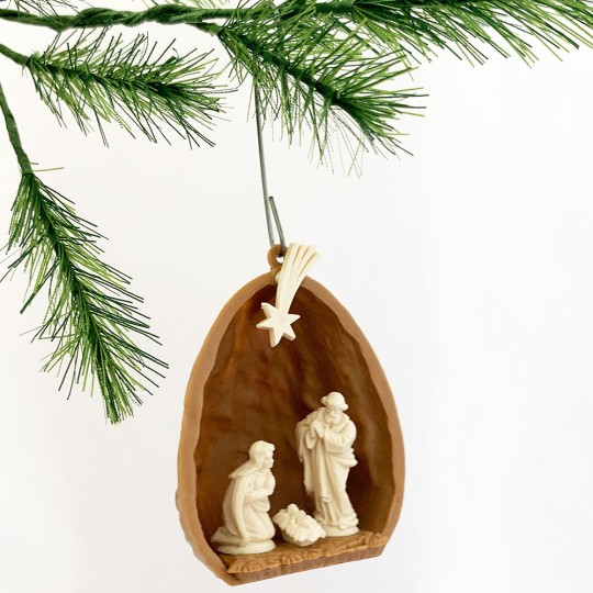 Download 2 Miniature Plastic Ornaments Walnut Nativity Scenes 1 1 2 Tall