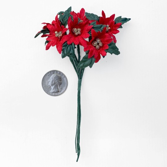 7 Snowed Artificial Poinsettia Clip-On Flower -Peach — Silks Are Forever