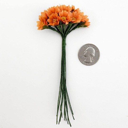 12 Orange Fabric Marigold Flowers for Spring Crafts ~ 1/2