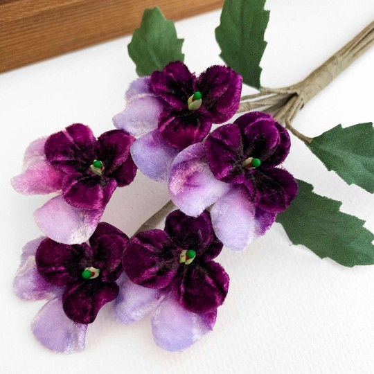 Spray of Small Velvet Pansies ~ Czech Republic ~ Dark Purple + Light Purple