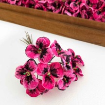 Bundle of 10 Hot Pink and Black Velvet Pansies ~ Czech Republic