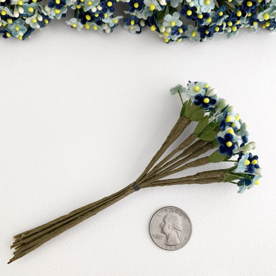 Mixed Bundle of Petite Velvet Forget me Nots ~ Czech Republic ~ Light Blue + Navy