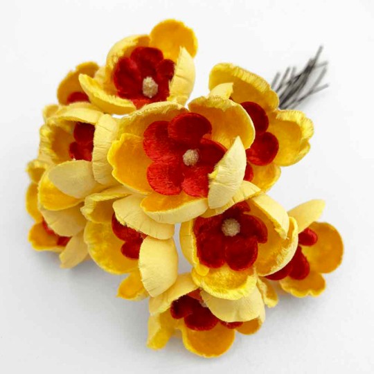 Bunch of Large Paper and Velvet Buttercups ~ Yellow + Red