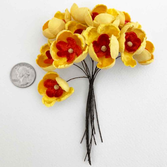 Bunch of Large Paper and Velvet Buttercups ~ Yellow + Red