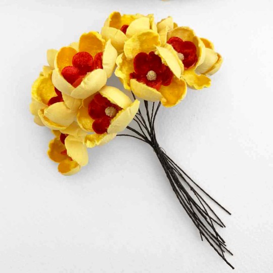 Bunch of Large Paper and Velvet Buttercups ~ Yellow + Red