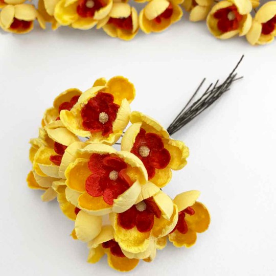 Bunch of Large Paper and Velvet Buttercups ~ Yellow + Red