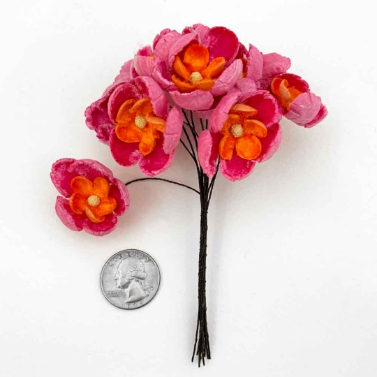 Bunch of Large Paper and Velvet Buttercups ~ Pink + Orange