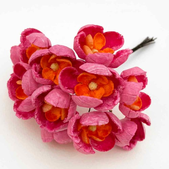 Bunch of Large Paper and Velvet Buttercups ~ Pink + Orange