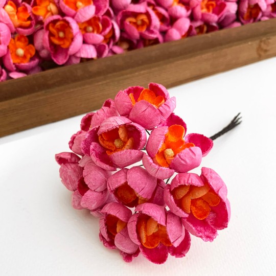 Bunch of Large Paper and Velvet Buttercups ~ Pink + Orange