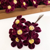 Bunch of Deep Burgundy Velvet Flowers with Fuzzy Centers ~ Czech Republic