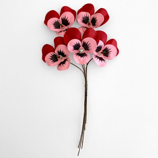 Bunch of Small Paper Pansies ~ Dark Red + Pink