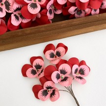 Bunch of Small Paper Pansies ~ Dark Red + Pink