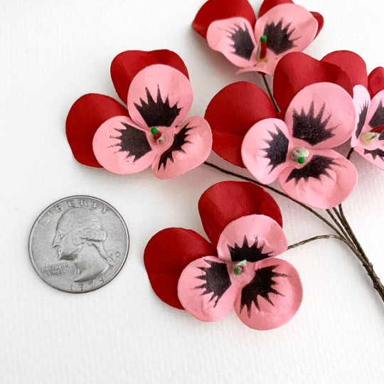 Bunch of Small Paper Pansies ~ Dark Red + Pink