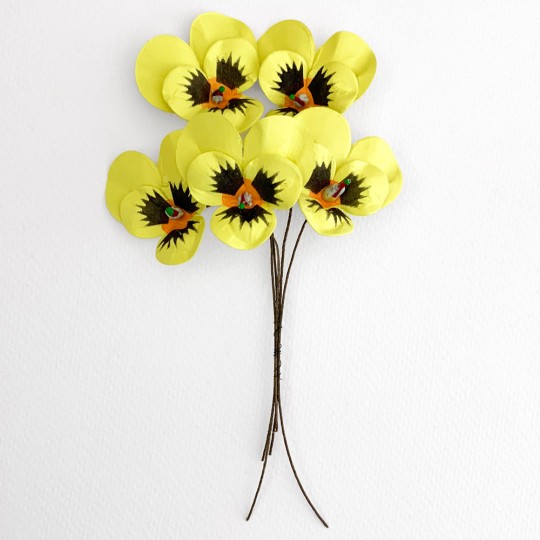 Bunch of Small Paper Pansies ~ Yellow + Orange