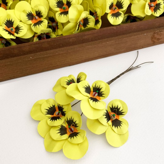 Bunch of Small Paper Pansies ~ Yellow + Orange