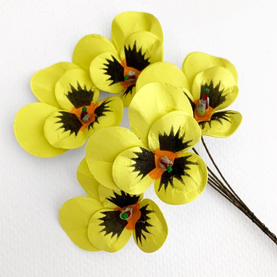 Bunch of Small Paper Pansies ~ Yellow + Orange