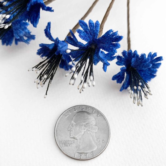 Royal Blue Velvet Bachelor Buttons Millinery Flowers ~ Bunch of 12 ~ Czech Republic