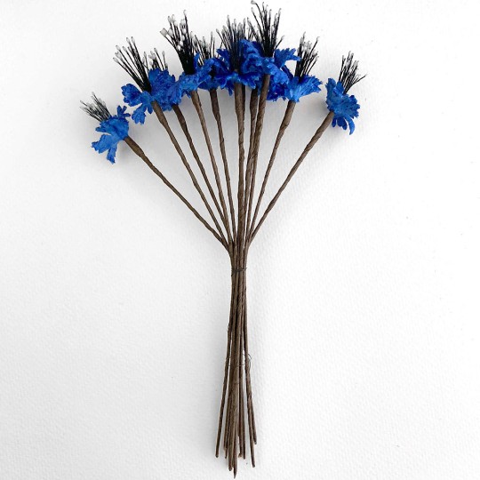 Royal Blue Velvet Bachelor Buttons Millinery Flowers ~ Bunch of 12 ~ Czech Republic