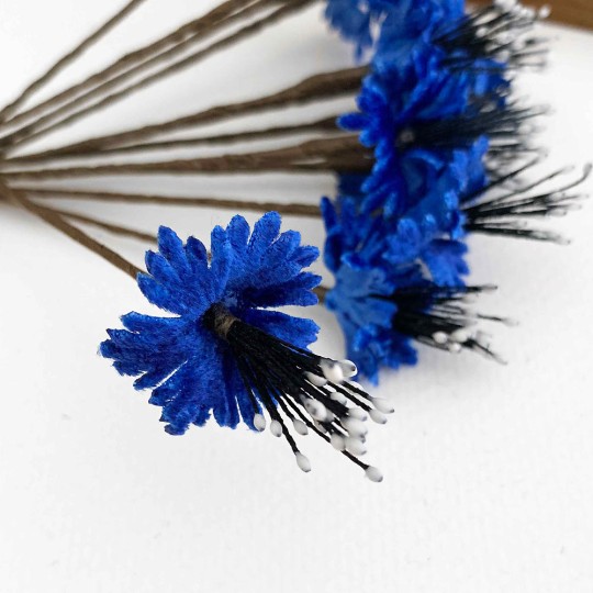 Royal Blue Velvet Bachelor Buttons Millinery Flowers ~ Bunch of 12 ~ Czech Republic