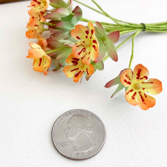 Orange and Yellow Fabric Meadow Flowers ~ Bunch of 12 ~ Czech Republic