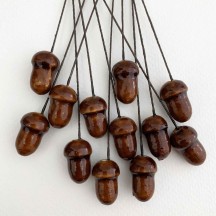 12 Lacquered Spun Cotton Acorn Craft Stems ~ BROWN