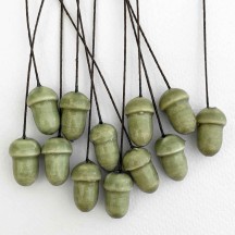 12 Lacquered Spun Cotton Acorn Craft Stems ~ GREEN