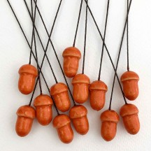 12 Lacquered Spun Cotton Acorn Craft Stems ~ ORANGE