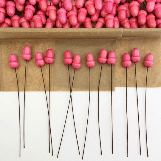 12 Lacquered Spun Cotton Acorn Craft Stems ~ PINK