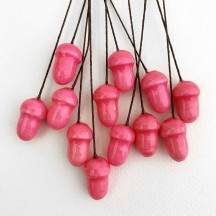 12 Lacquered Spun Cotton Acorn Craft Stems ~ PINK