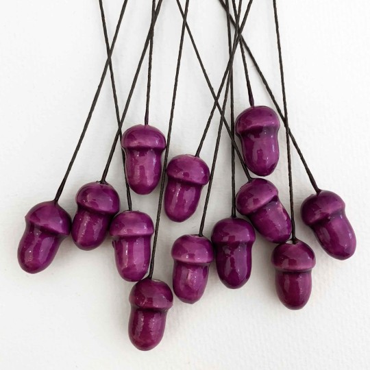 12 Lacquered Spun Cotton Acorn Craft Stems ~ PURPLE