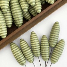 6 Large Green Lacquered Spun Cotton Pine Cone Craft Stems