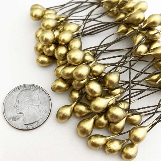 Large Gold Berry Stamen for Christmas Crafting ~ Wired Stems