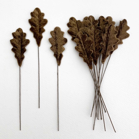 Set of 12 Petite Velvet Oak Leaves ~ BROWN