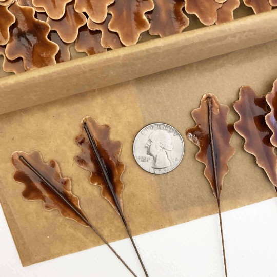 Brown Lacquered Paper Oak Leaves ~ Bundle of 12 Old Fashioned Craft Leaves