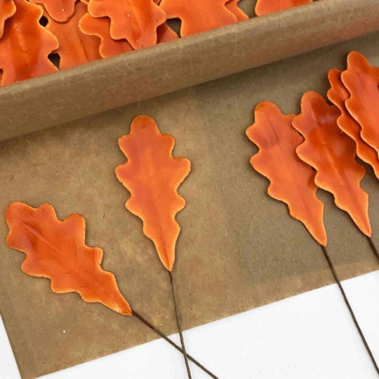 Orange Lacquered Paper Oak Leaves ~ Bundle of 12 Old Fashioned Craft Leaves