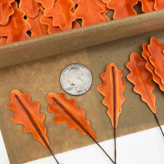 Orange Lacquered Paper Oak Leaves ~ Bundle of 12 Old Fashioned Craft Leaves