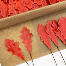 Red Lacquered Paper Oak Leaves ~ Bundle of 12 Old Fashioned Craft Leaves