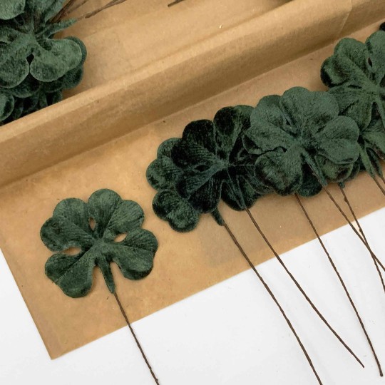 Set of 12 Dark Green Velvet Shamrocks ~ Clover Leaves 