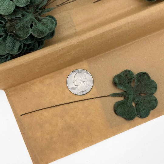 Set of 12 Dark Green Velvet Shamrocks ~ Clover Leaves 