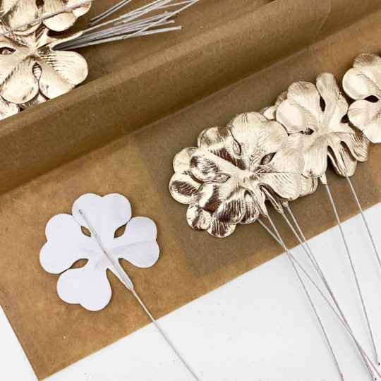 Set of 12 Pale Gold Foil Paper Shamrocks ~ Clover Leaves ~ Czech Repub.